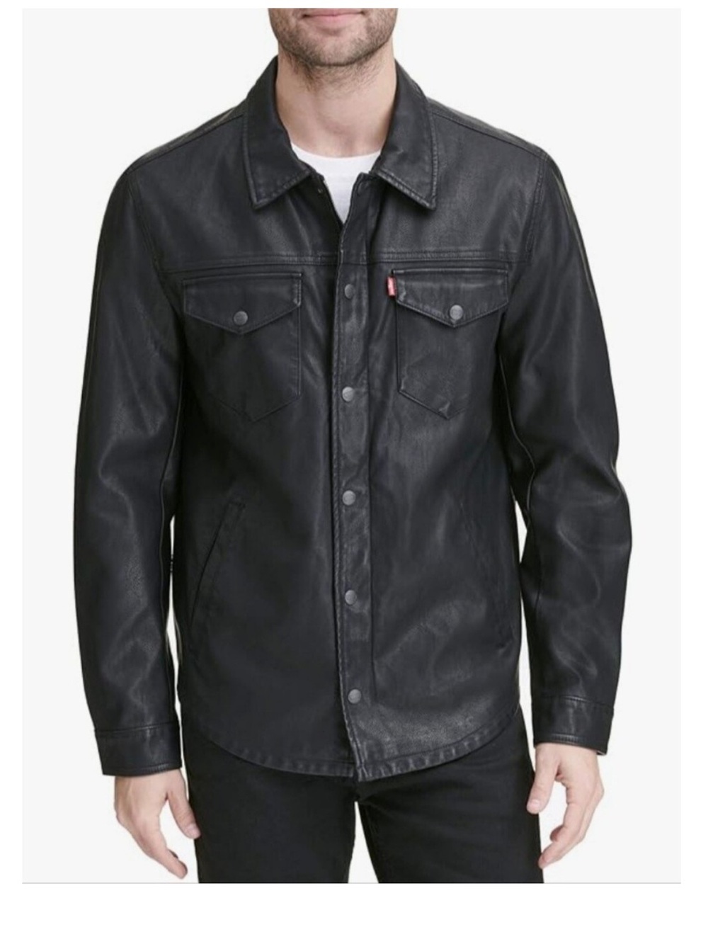 Levi’s Men’s 2XL Black Faux Leather Trucker Jacket Snap Zip Vegan Moto Coat - Picture 3 of 11